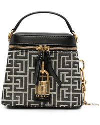 Balmain - Monogram-Pattern Calf Leather-Trim Mini Bag - Lyst