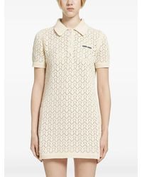 Miu Miu - Logo-Patch Pointelle-Knit Mini Dress - Lyst