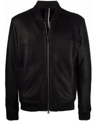 Low Brand Zipped-up Leather Jacket - Black