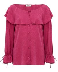 Chloé - Zijden Blouse Met Ronde Hals En Ruches - Lyst