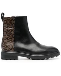 Calvin Klein - Monogram-print Leather Ankle Boots - Lyst