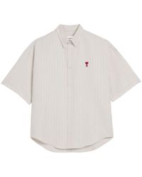 Ami Paris - Logo-embroidered Striped Cotton Shirt - Lyst
