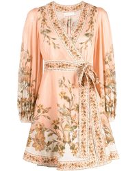 Zimmermann - Chintz Paisley-pattern Wrap Cotton Mini Dress - Lyst