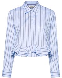 Sandro - Ruffled-detailing Striped Shirt - Lyst