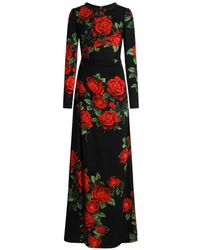 Dolce & Gabbana - Rose-Print Charmeuse Maxi Dress - Lyst