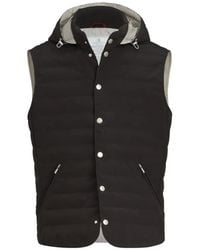 Brunello Cucinelli - Bonded Nylon Down Vest With Detachable Hood - Lyst
