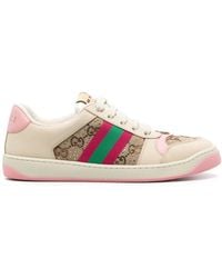 Gucci - Screener Web Stripe Leather Trainers - Lyst
