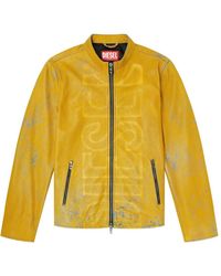 DIESEL - Treated Leather Biker Jacket With Faded Logo - Lyst