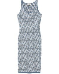 Fendi - Vestido midi con motivo FF en jacquard - Lyst