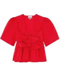 Ganni - Bow-Detail Peplum-Hem Blouse - Lyst