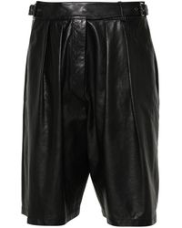 Emporio Armani - Pleat-detail Leather Shorts - Lyst