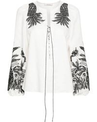 Dorothee Schumacher - Pineapple Embroidery Lace-Up Linen Blouse - Lyst