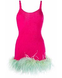 Saint Laurent - Feather-trim Knitted Mini Dress - Lyst