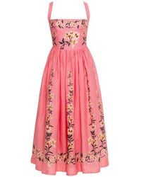 Agua Bendita - Mielero Promesa Floral-Print Embroidered Midi Dress - Lyst