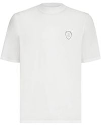 Brunello Cucinelli - Techno Piqué Mock-Neck T-Shirt With Logo - Lyst