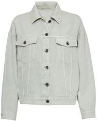 Brunello Cucinelli - Monili-Detail Denim Shirt Jacket - Lyst