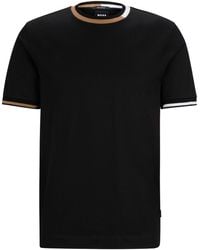 BOSS - Stripe-trimmed Cotton T-shirt - Lyst