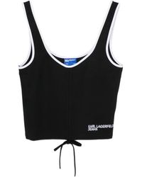 KARL LAGERFELD - Contrast-Trim Drawstring-Hem Top - Lyst