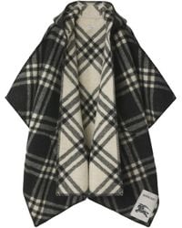 Burberry - Geruite Wollen Cape Met Capuchon - Lyst