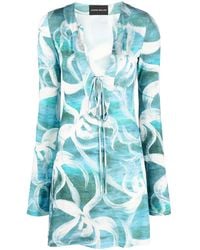 Louisa Ballou - Floral-Print Long-Sleeve Minidress - Lyst