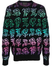 Philipp Plein - Intarsia-knit Logo Knitted Jumper - Lyst