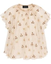 Simone Rocha - Rosebud-Embroidered Gathered Blouse - Lyst