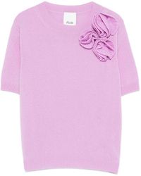 Allude - Flower-Appliqué T-Shirt - Lyst