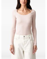 Guess - Logo-Plaque Ribbed Long-Sleeve Top - Lyst