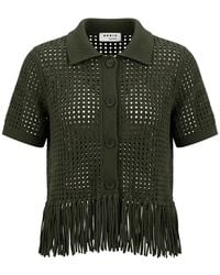 Akris - Cardigan En Maille Ajourée À Franges - Lyst