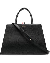 Thom Browne - Logo Print Grained Leather Tote - Lyst