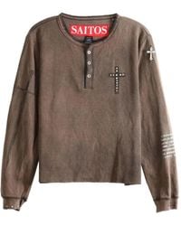 SAITOS - Public Image Distressed Long-Sleeve Henley T-Shirt - Lyst