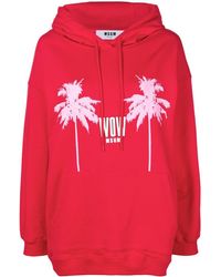 MSGM Hoodie Met Logo Palm Print - Rood