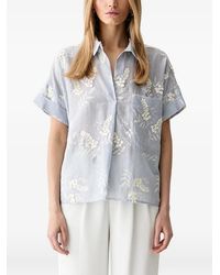 ViCOLO - Floral-Embroidered Striped Top - Lyst