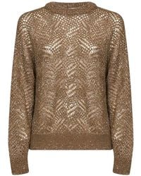 Brunello Cucinelli - Sequin-Embellished Openwork-Knit Sweater - Lyst