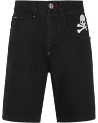 Philipp Plein - Skull-Embroidered Denim Shorts - Lyst