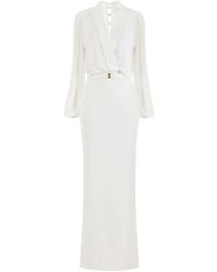 Elisabetta Franchi - Vestido largo de crepé con cinturón - Lyst