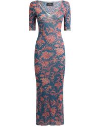 Etro - V-Neck Floral Motifed Midi Dress - Lyst