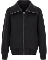 Rick Owens - High-Collar Wool Jacket With Zip Closure And Ribbed Cuffs - Lyst