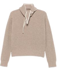 Sandro - Ribbed-Knit Scarf-Detail Wool Sweater - Lyst