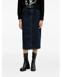 HUGO - Belted Denim Midi Skirt - Lyst