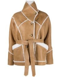 Maje - Manteau en cuir Gabelo à détails lainés - Lyst