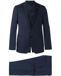 Lardini Contrast Lapel And Button Suit - Blue
