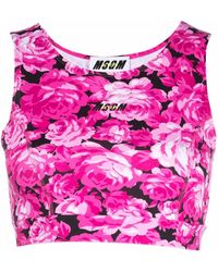 MSGM - Tank Crop Flower Top - Lyst