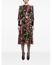 Nissa - Robe Mi-Longue En Viscose Et Soie À Fleurs - Lyst