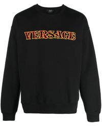 Versace - Logo-embroidered Cotton Sweatshirt - Lyst