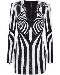Balmain - Embroidered Stripe Short Dress - Lyst