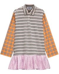 MSGM - Striped Check Panel Mini Dress - Lyst