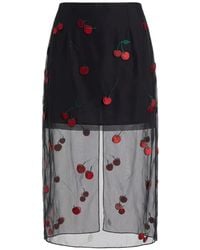 Monse - Cherry-Embroidered Sheer Midi Skirt - Lyst