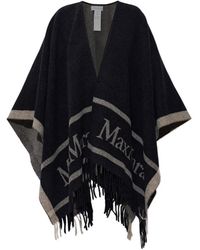Max Mara - Hilde Logo-Intarsia Fringed-Edge Poncho - Lyst