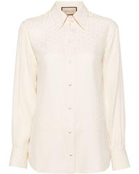 Gucci - White Horsebit-jacquard Silk Shirt - Lyst
